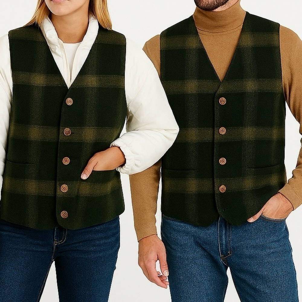 Mackinaw Plaid Vest Cashmere Wool Tartan VTG Blue Black Grey XL Luxury Heritage